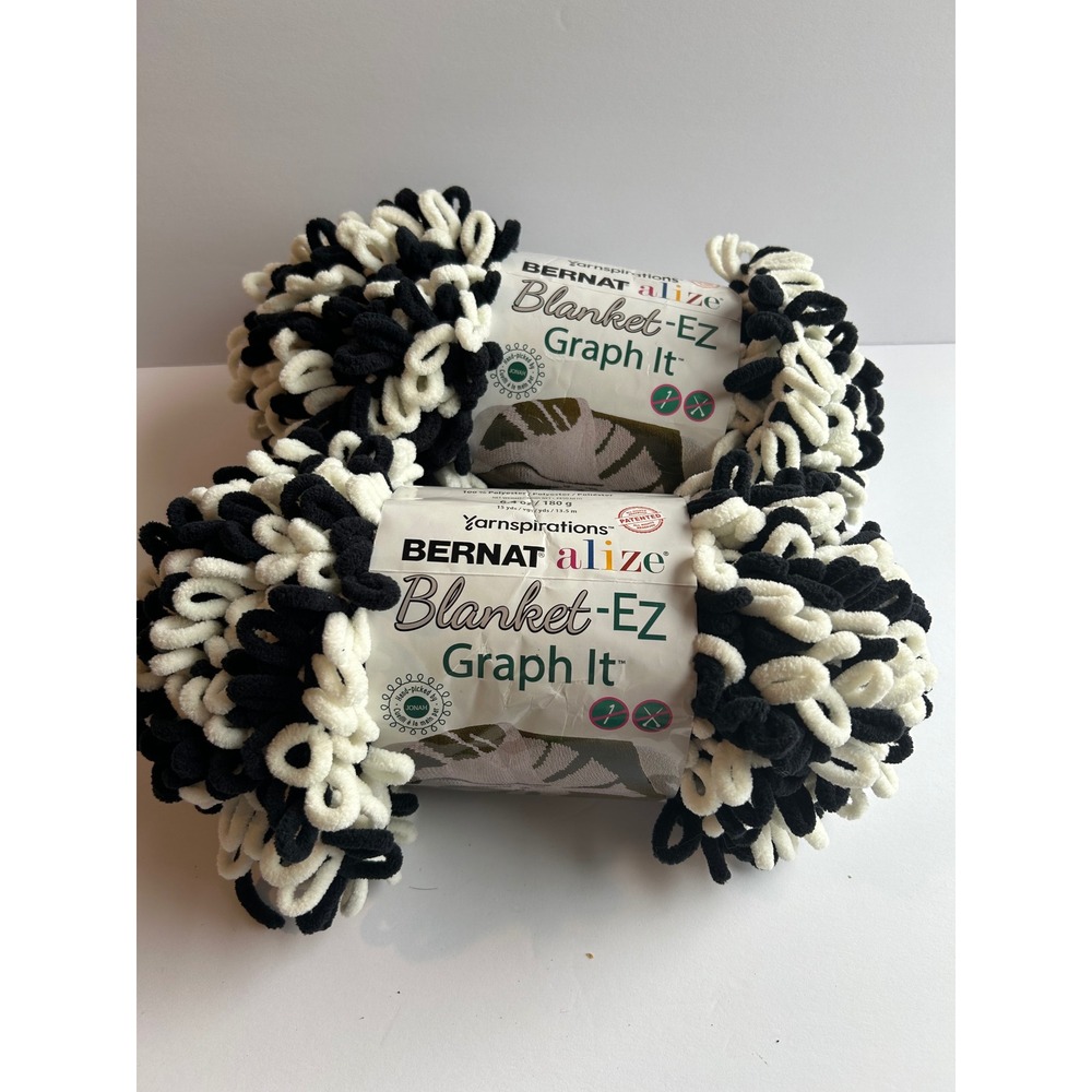 NEW 2 Bernat Alize Blanket-EZ Graph It Yarn Skeins Charcoal Cream Black Loop